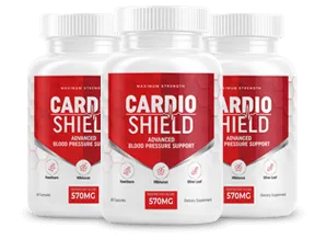 Cardio Shield blood pressure support supplement, three bottles of 60 capsules